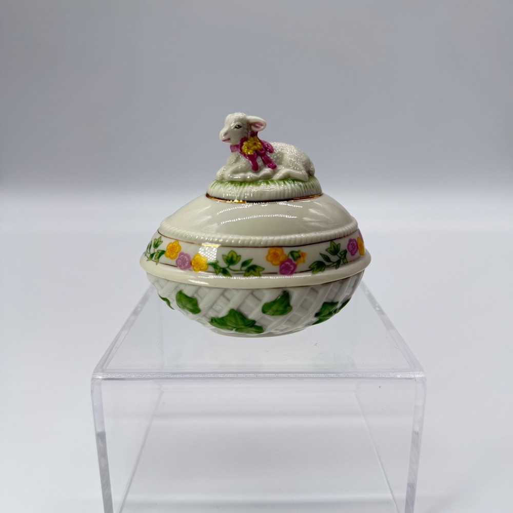 Lenox The Lamb Easter Egg 1995 Limited Edition Trinket Ivory Floral